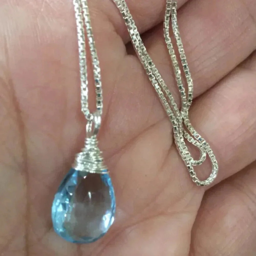 Large Blue Topaz Solitaire Gemstone Necklace - image 2